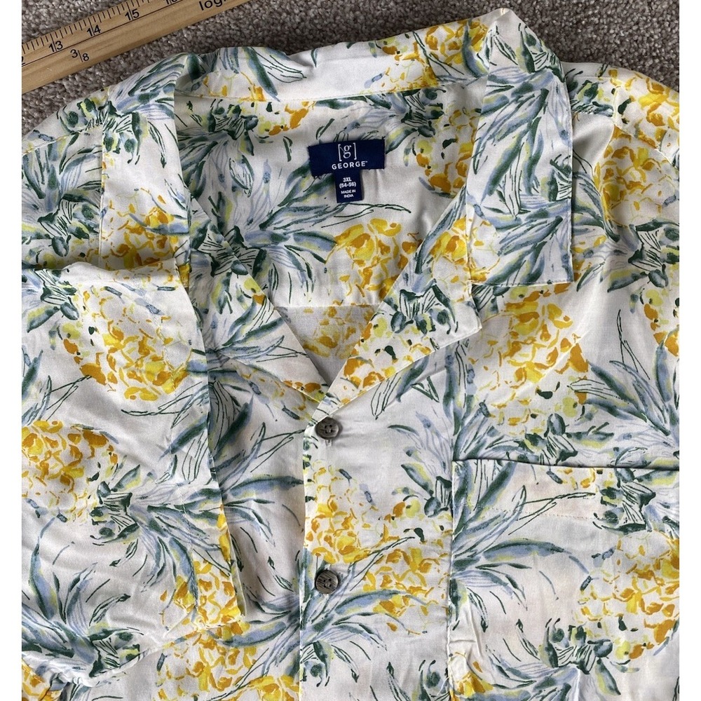 George All Over Pineapple Print Shirt Mens 3XL Pocket Rayon Beach Preppy Money